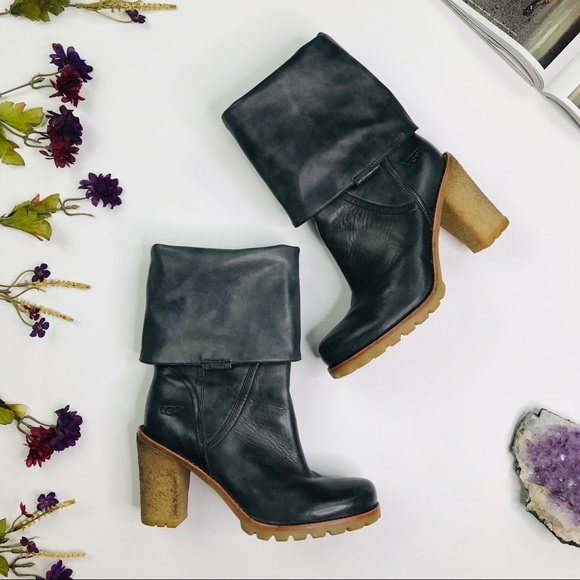 UGG Shoes - [UGG] Charcoal Leather 'Josie II' Boots Size 7.5